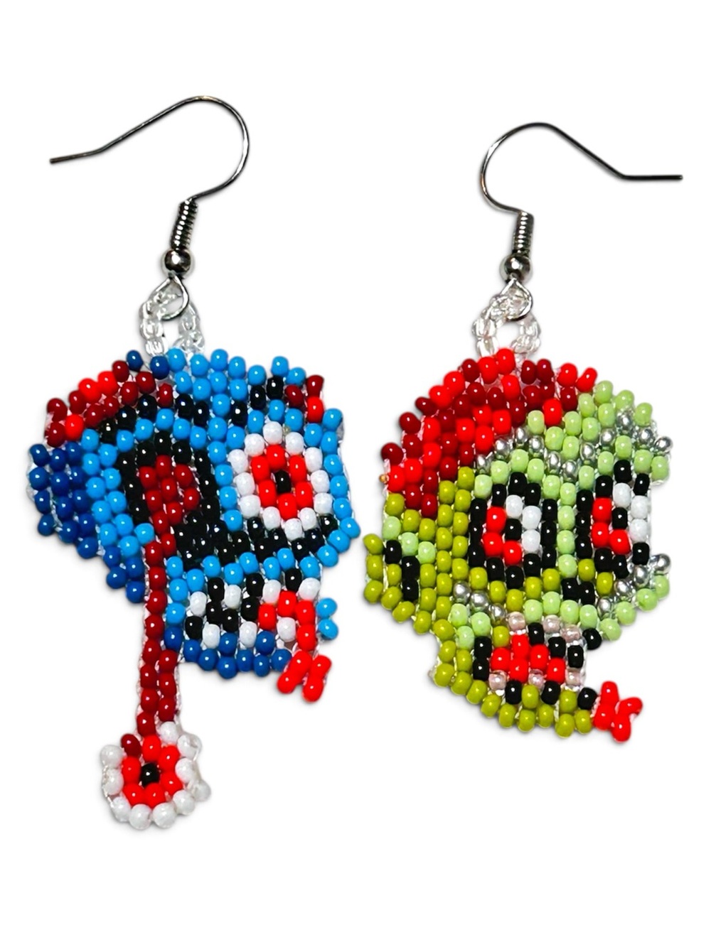 GrandmaMia Handmade Creepy Chic Zombie Head Beaded Earrings - Halloween Gothic